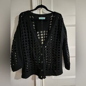 Anthropologie Sweater Black Cardigan Button Cut Out Mohair Camilla Tree Women